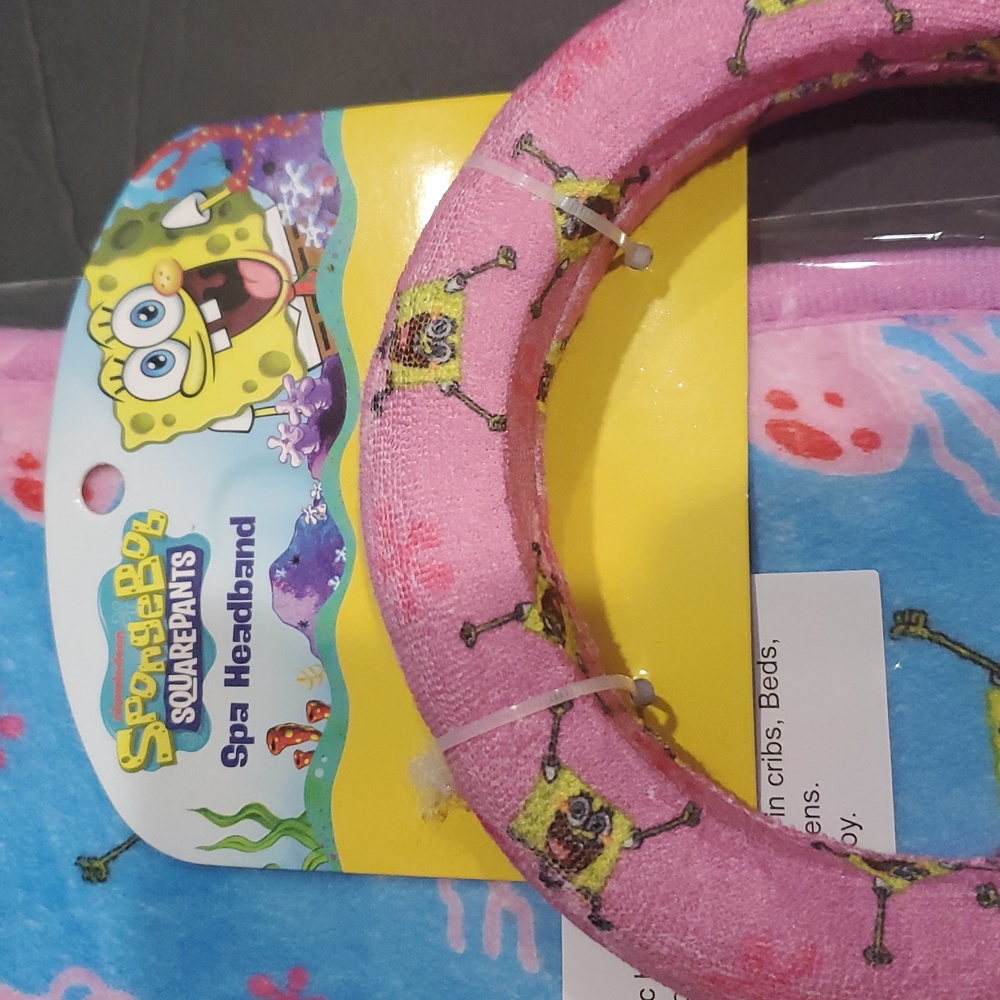 Spongebob squarepants pink and blue 2piece headband and towel spa set brand new‎ - Picture 2 of 7